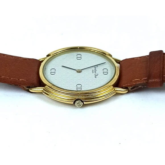 CHRISTIAN DIOR PARIS WATCH VINTAGE WRISTWATCH LUXURY GOLDEN ROUND WHITE DIAL - Picture 5 of 12